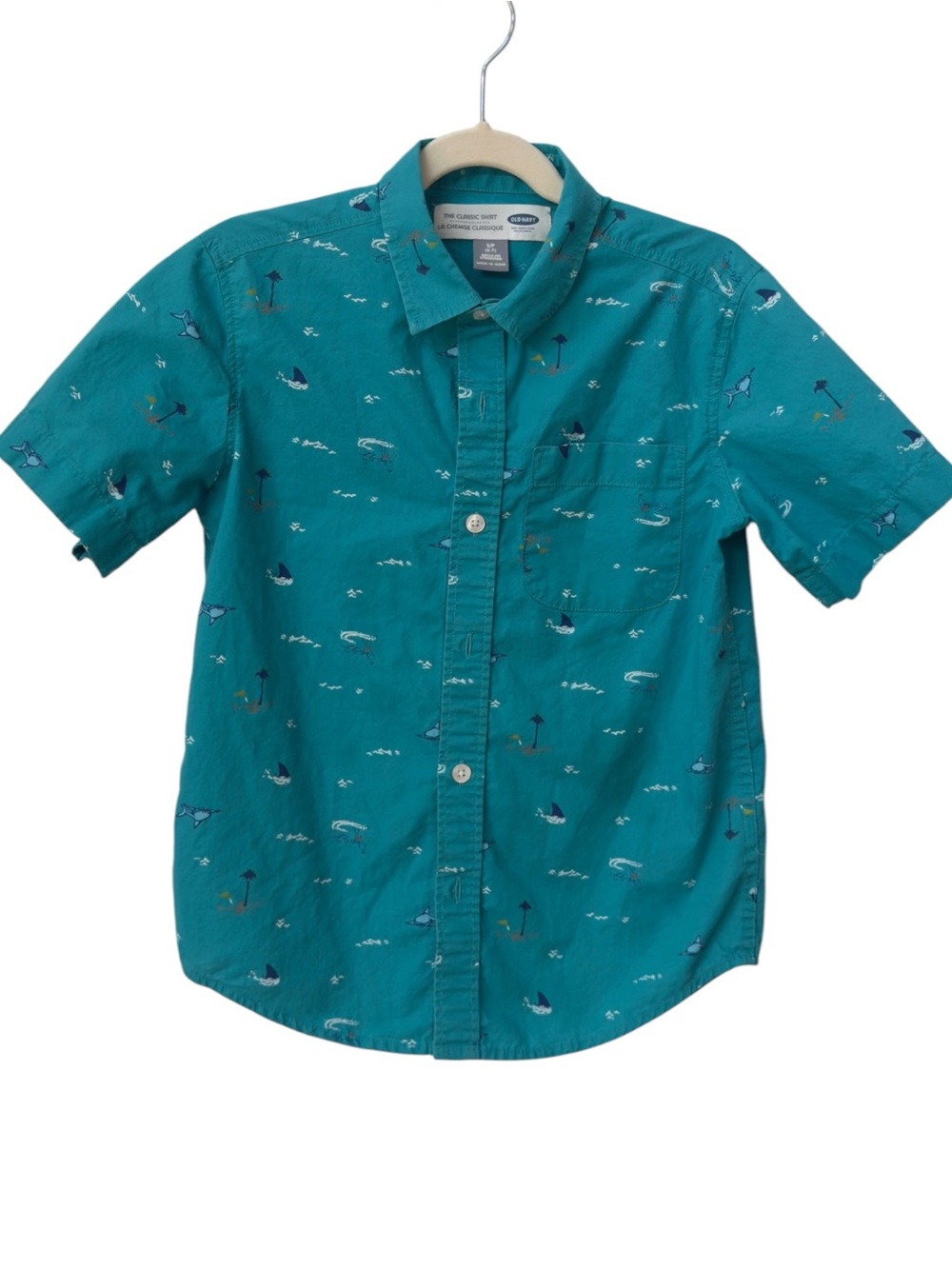 Old Navy Boys Kids Beach Pattern Short Sleeve Button Front Shirt. Small. 6-7.